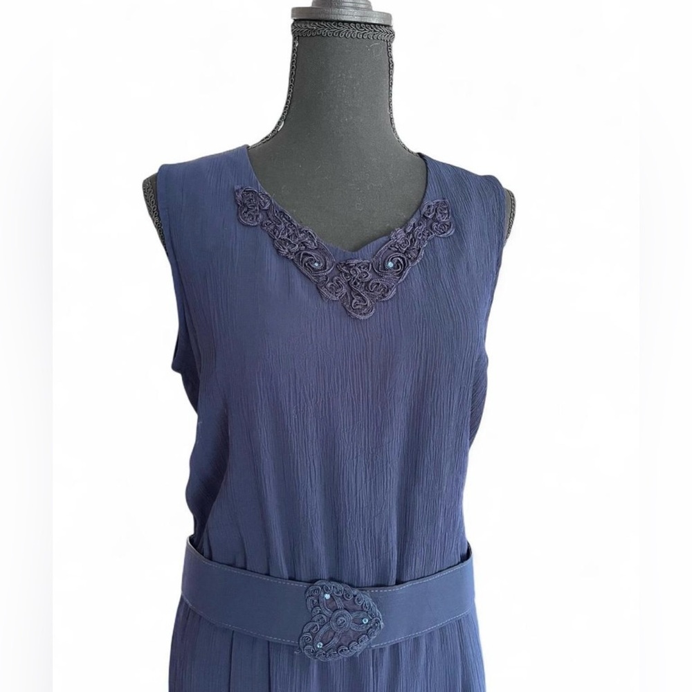 Spencer Alexis Women’s Elegant Blue Sleeveless Pantsuit with Belt Size 14 - Picture 7 of 8